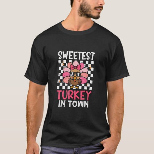 Sweetest Turkey In Town Toddler Girl Groovy Thanks T_Shirt