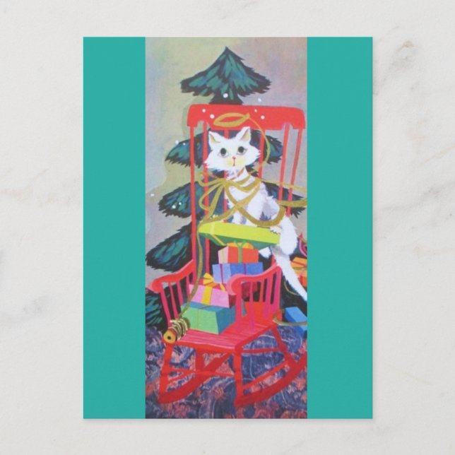 Sweetest Vintage Christmas Kitten Holiday Postcard (Front)