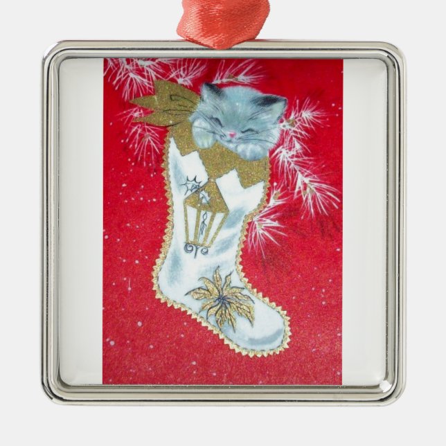 Sweetest Vintage Christmas Kitten Metal Ornament (Front)