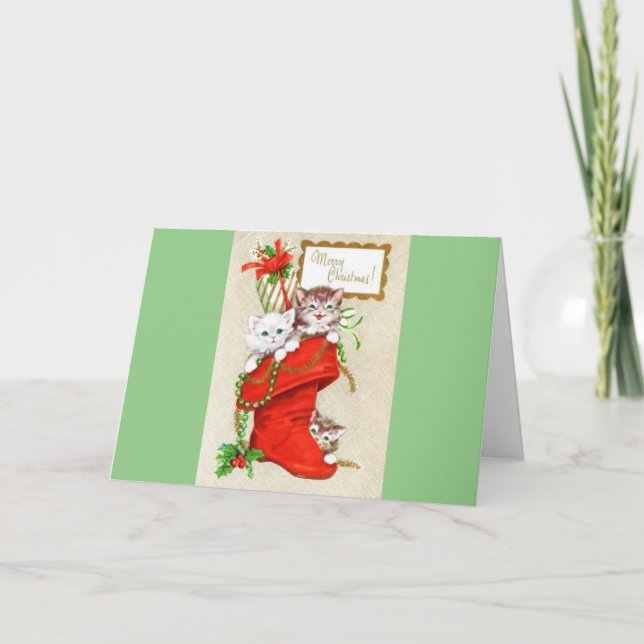 Sweetest Vintage Christmas Kittens Holiday Card (Front)