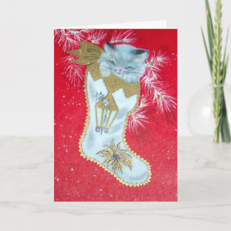 Sweetest Vintage Mid Century Christmas Kitten Holiday Card