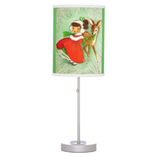 Sweetest Vintage Mid Century Girl & Reindeer Table Lamp