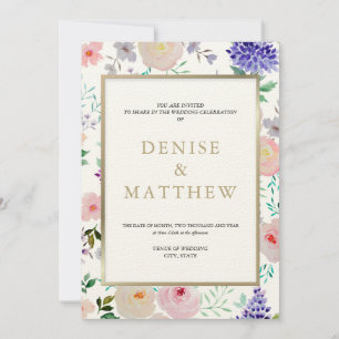Sweetest Watercolor Floral with Gold Lettering  Invitation