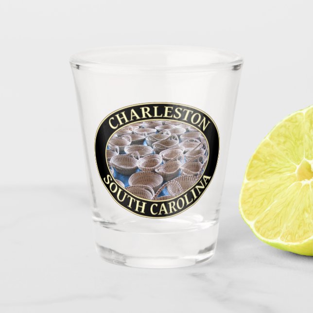 Sweetgrass Baskets at Market, Charleston, SC Shot Glass (Front)