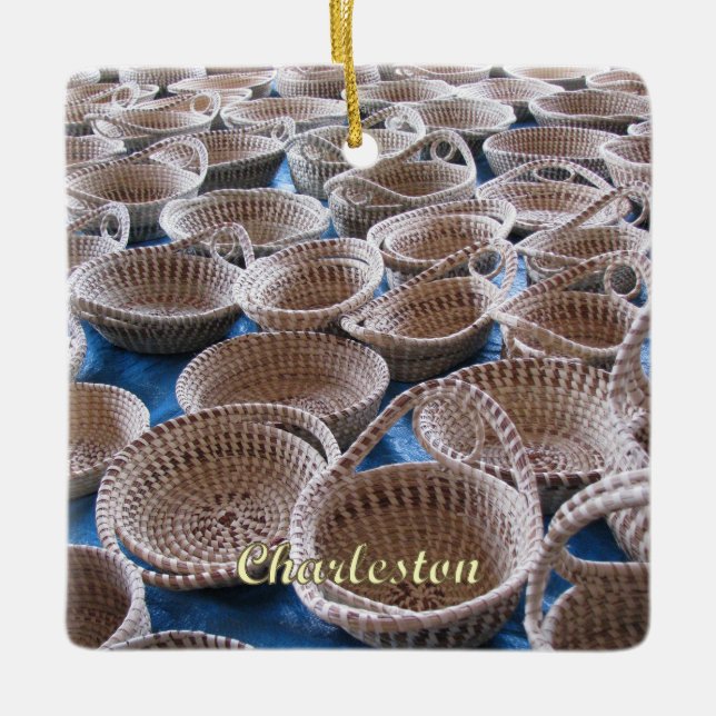 Sweetgrass Baskets at Market in Charleston, SC Ceramic Ornament (Front)