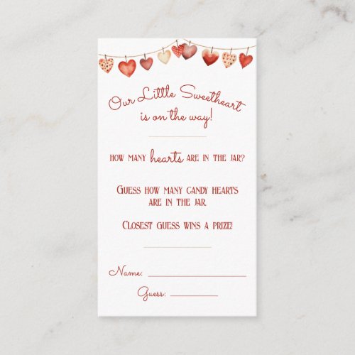 Sweetheart Baby Shower Guess How Many Hearts Game Enclosure Card