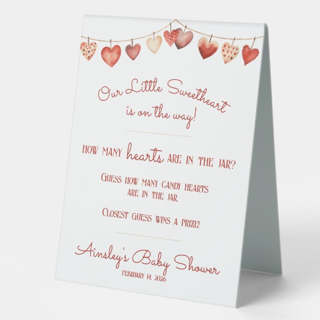Sweetheart Baby Shower Guess How Many Hearts Game Table Tent (Front)