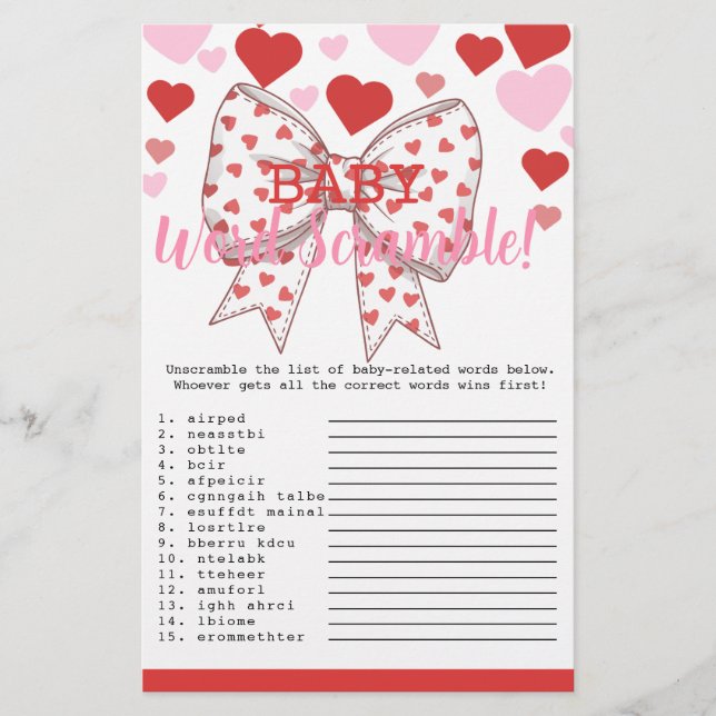 Sweetheart Baby Word Scramble  baby game card  Flyer (Front)