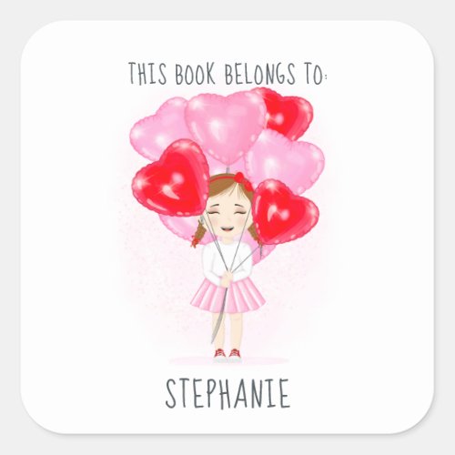 Sweetheart Balloon Birthday This Book Belongs to Square Sticker