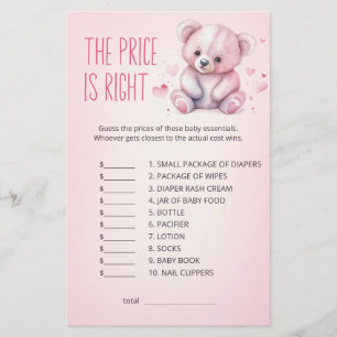 Sweetheart bear Baby Shower Price is Right Game