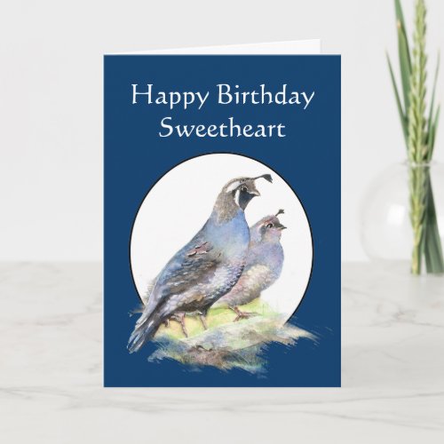 Sweetheart Birthday Custom California Quail Birds Card