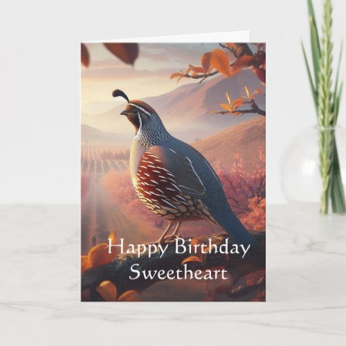 Sweetheart Birthday Custom California Quail Birds Card