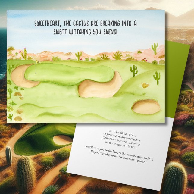 Sweetheart, Birthday Desert Golf Course Watercolor Card (Creator Uploaded)