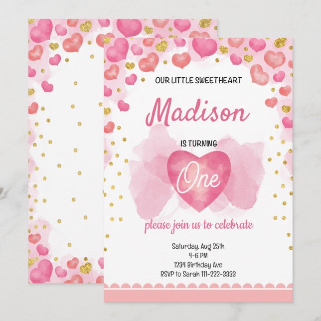 Sweetheart Birthday Invitation (Front/Back)