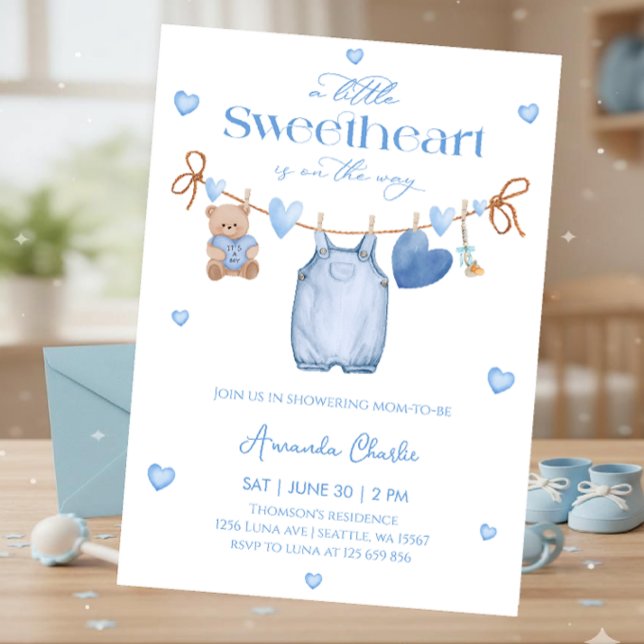 Sweetheart  blue Boy baby shower Invitation (Creator Uploaded)