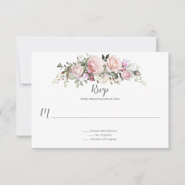 Sweetheart Blush Floral Bouquet Pale Pink Back RSVP Card (Front)