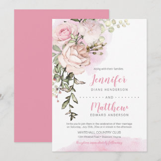 Sweetheart Blush Floral Drop Wedding Invitation