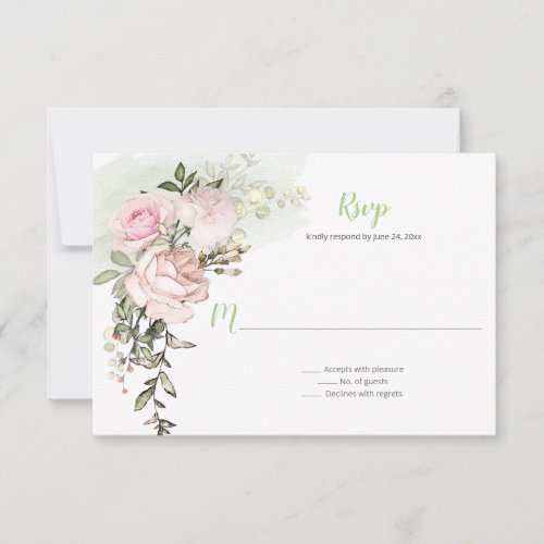 Sweetheart Blush Floral Drop Wedding RSVP Card