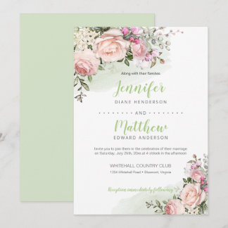 Sweetheart Blush | Green Background | Wedding Invitation