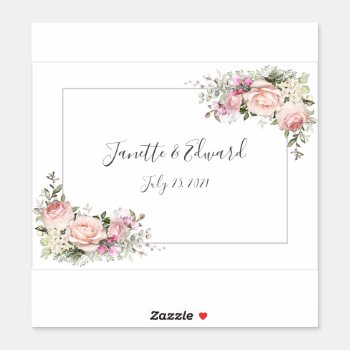 Sweetheart Blush Pink Roses And Greenery | Sticker by dmboyce at Zazzle