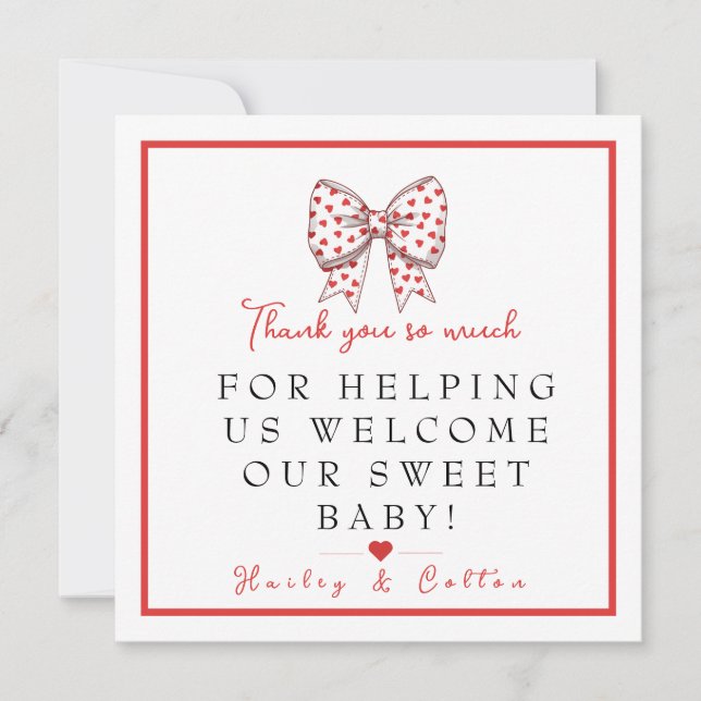 Sweetheart Bow Labor & Delivery NICU Hospital  Thank You Card (Front)