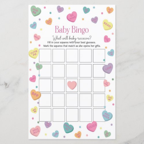 Sweetheart Candy Baby Bingo Baby Shower Game