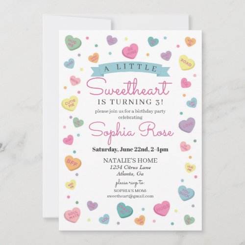 Sweetheart Candy February Birthday Party for Girl Invitation