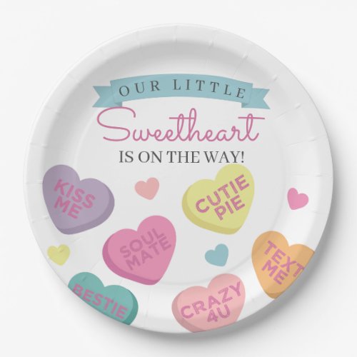 Sweetheart Candy Hearts Baby Shower Party Decor Paper Plates