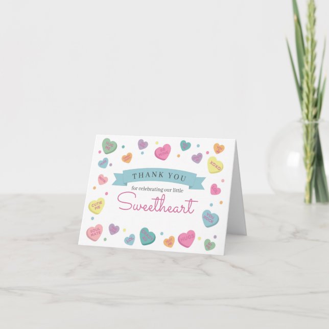Sweetheart Candy Thank You Card Birthday or Baby (Front)