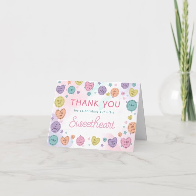 Sweetheart Candy Valentine Birthday Thank You Card (Front)