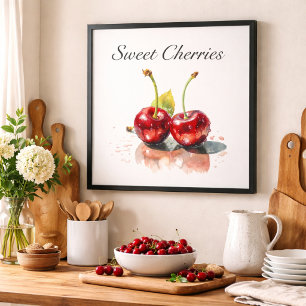 Sweetheart Cherries in Watercolor, custom Framed Art