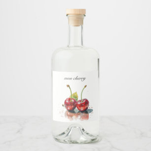 Sweetheart Cherries in Watercolor, custom Liquor Bottle Label