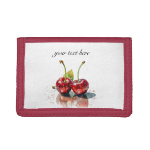Sweetheart Cherries in Watercolor, custom Trifold Wallet