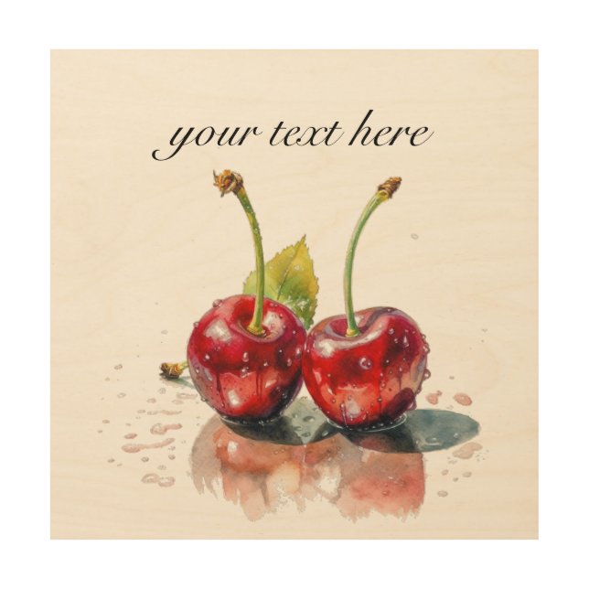 Sweetheart Cherries in Watercolor, custom Wood Wall Art (Front)