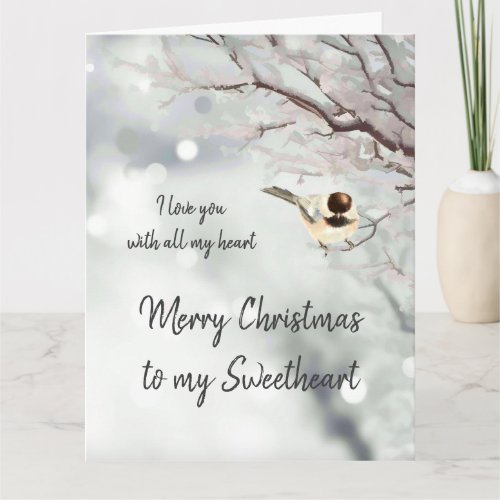 Sweetheart Christmas Love my Heart Chickadee Bird Card