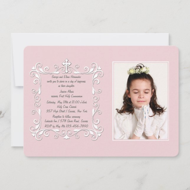 Sweetheart Corners Photo Religious Invitation (Front)