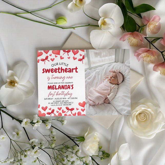 Sweetheart First Birthday Invitation with Photo (Creator Uploaded)