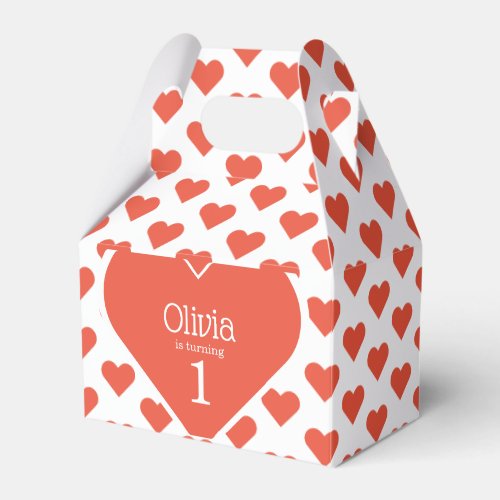 Sweetheart First Birthday Party Red Heart Gable Favor Boxes