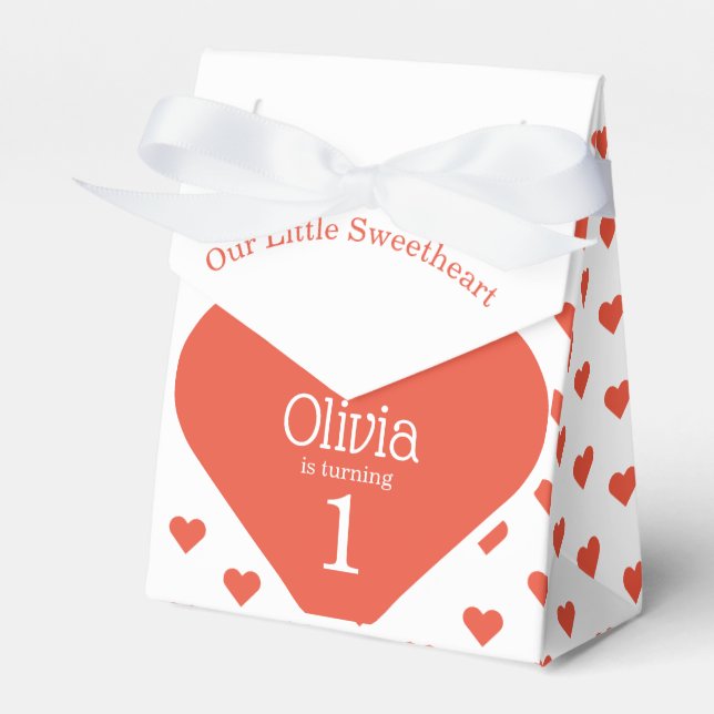 Sweetheart First Birthday Party Red Heart Tent Favor Boxes (Front Side)