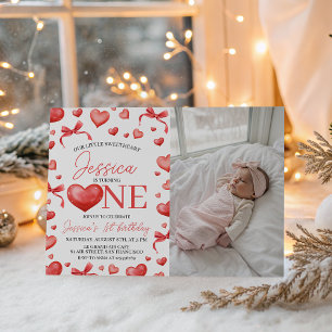 Sweetheart First Birthday Photo Invite