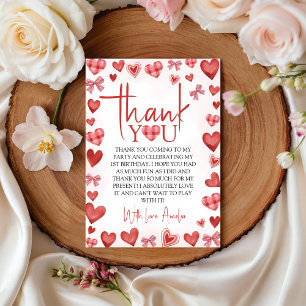 Sweetheart First Birthday Thank You Card