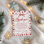 Sweetheart First Birthday Thank You Card<br><div class="desc">Sweetheart-themed thank you card for a first birthday celebration, featuring red hearts, a delicate bow frame, and elegant script typography. Perfect for Valentine-inspired or heart-themed birthday parties for a baby girl. This printable and customizable thank you card allows you to personalize the message and name, creating a charming keepsake to...</div>