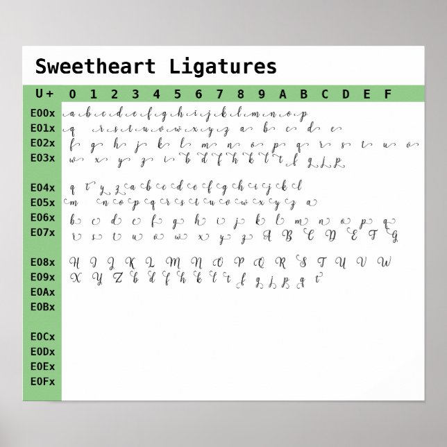 Sweetheart Font Ligatures Poster (Front)