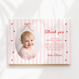Sweetheart Girl 1st Birthday Flat Thank You Card