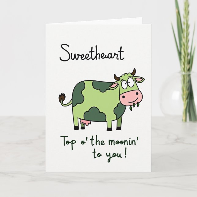 Sweetheart Green Cow Card (Front)