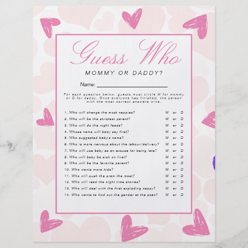 Sweetheart Guess Who Baby Shower Game Flyer