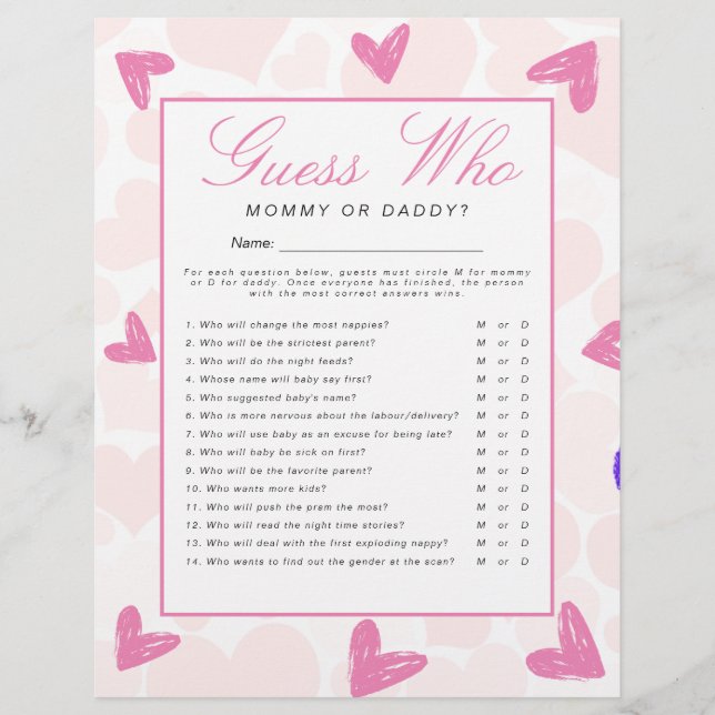 Sweetheart 'Guess Who' Baby Shower Game Flyer (Front)
