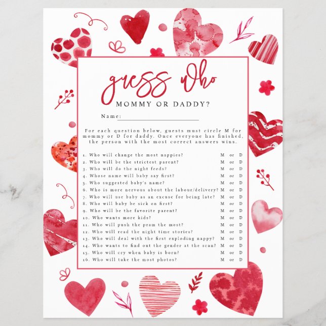 Sweetheart 'Guess Who' Baby Shower Game Flyer (Front)