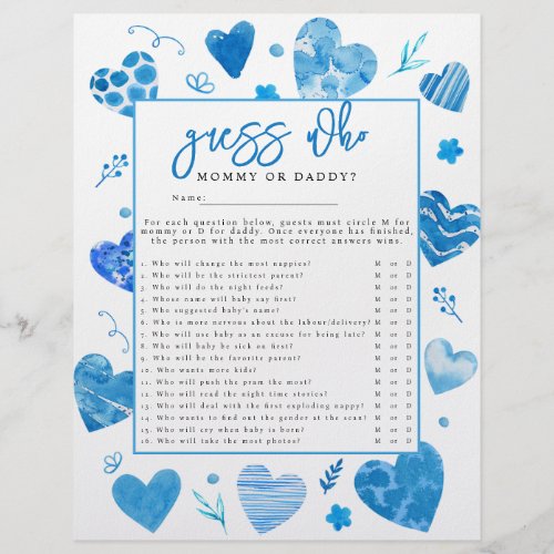 Sweetheart Guess Who Baby Shower Game Flyer