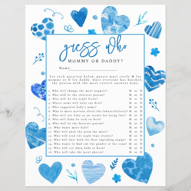 Sweetheart 'Guess Who' Baby Shower Game Flyer (Front)